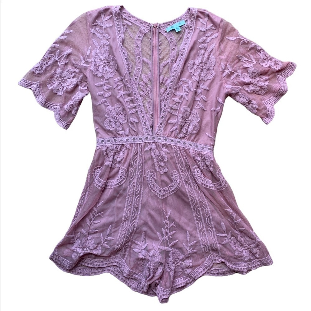 She + Sky | She + Sky pink lace sheer romper